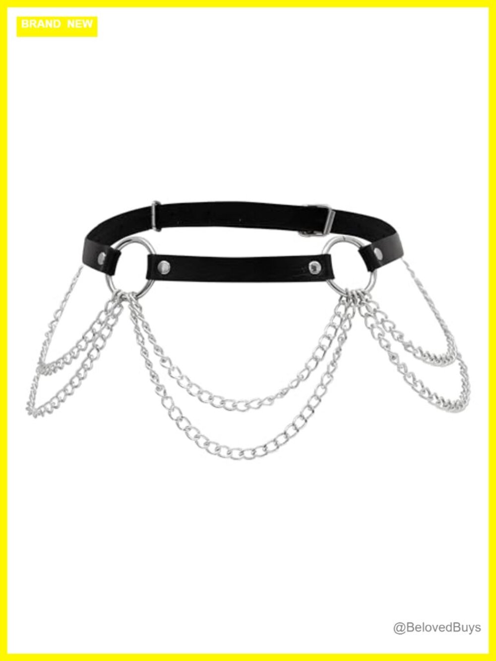 Punk Goth Emo Black PU Leather Waist Chain Belt Adjustable Grunge Accessory